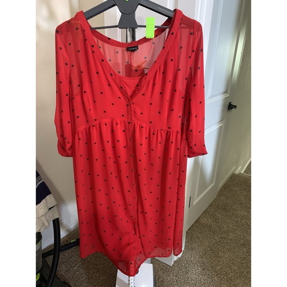 Torrid Womens Dress Plus Red Heart Chiffon Tiered Midi Size 1 - Picture 1 of 7